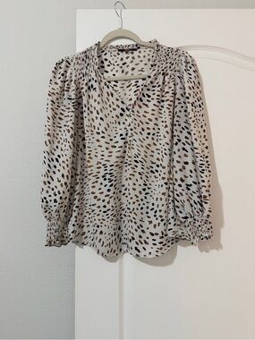 Tahari Animal Print Blouse with Ruffled Sleeves